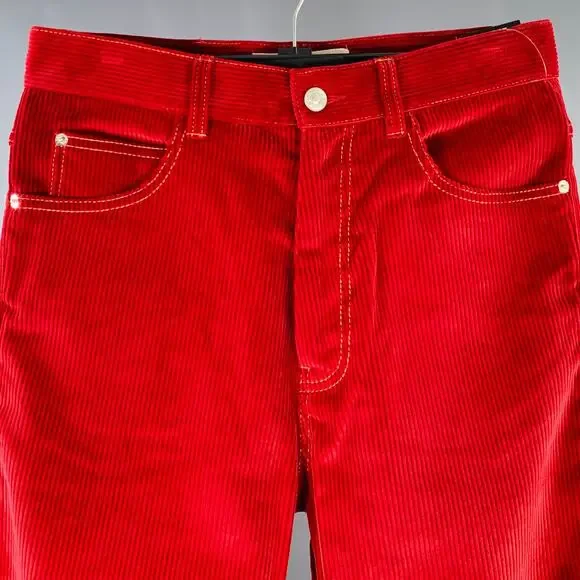 MARNI Size 28 Red Corduroy Cotton Contrast Stitch Wide Leg Casual Pants